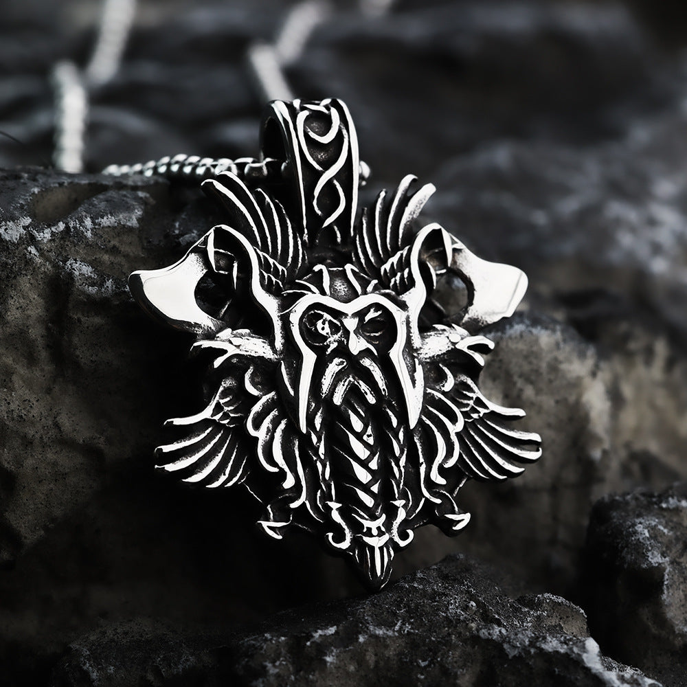 European and American Retro Men's Pendant Stainless Steel Viking Odin Double Axe Necklace