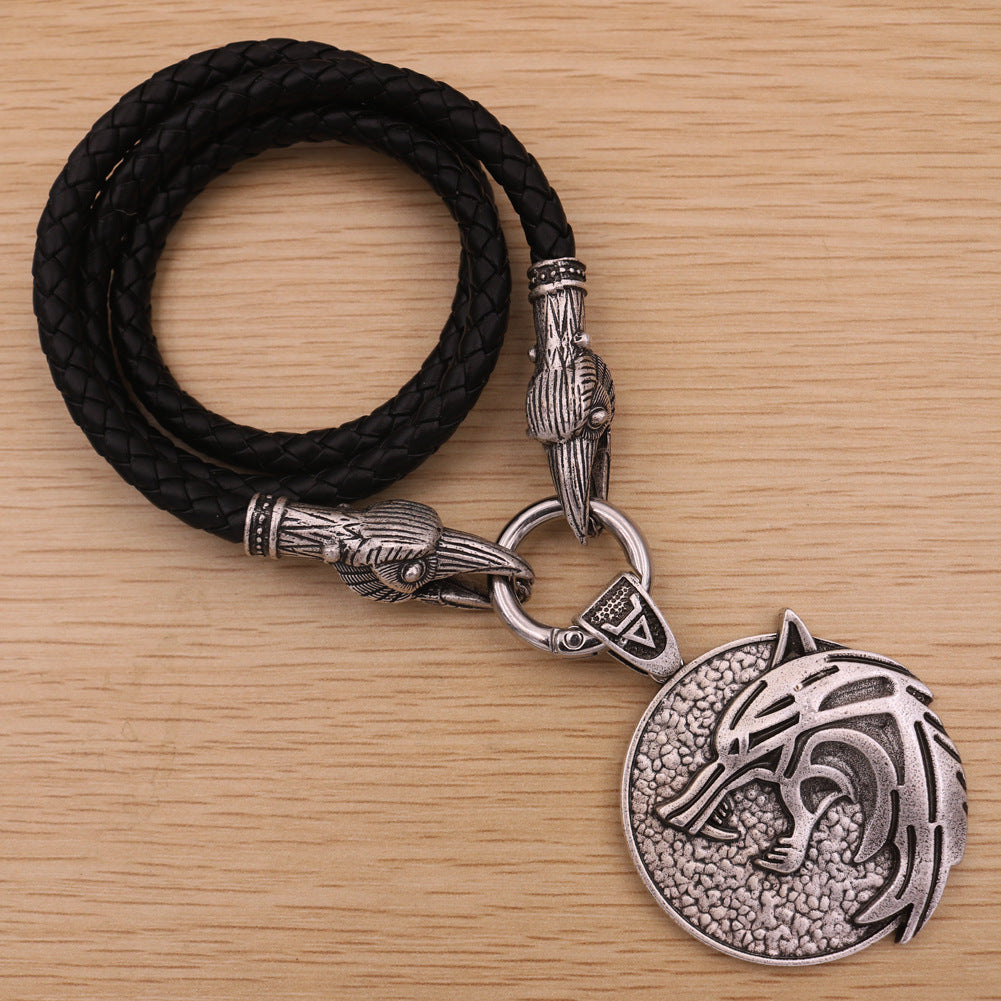 Viking Crow Wolf Head Necklace - Norse Legacy Men's Jewelry