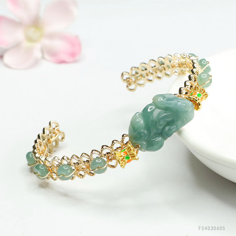 Blue Water Jadeite Pixiu Cuff