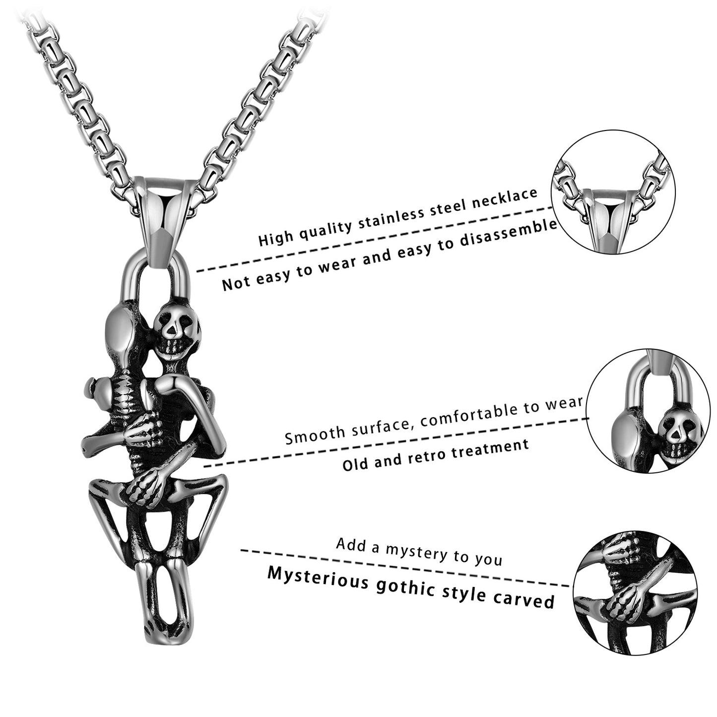 Stainless Steel Necklace - Statement Skull Love Couple Jewelry For Lovers Gift Ideas And Anniversary