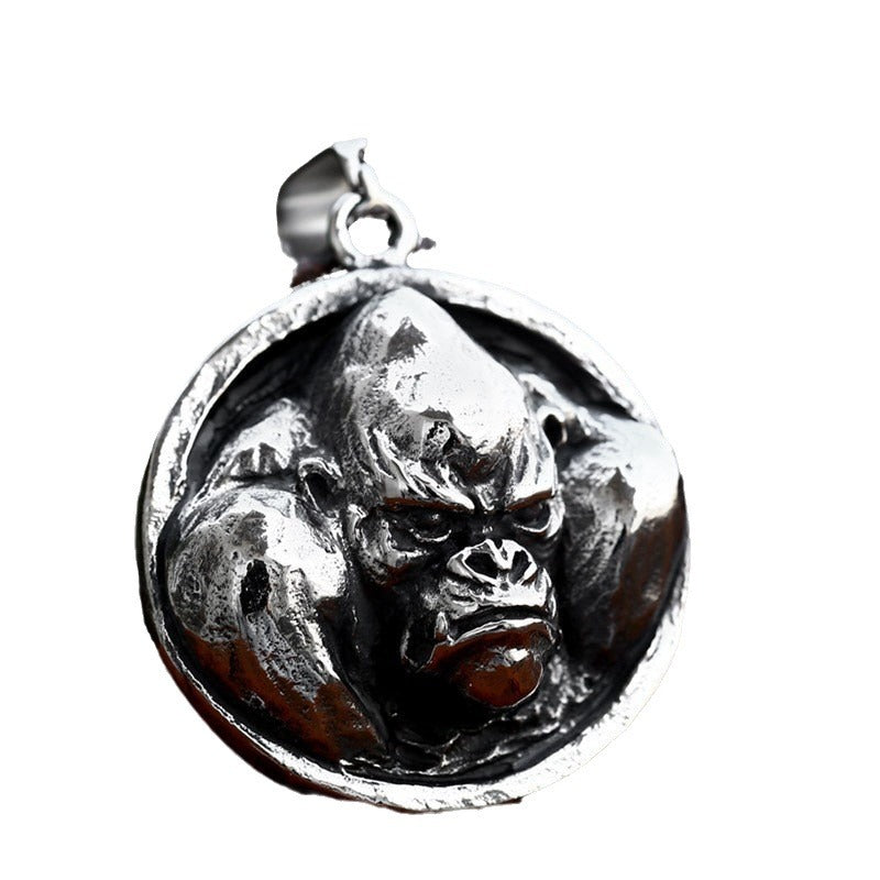 Titanium Steel Gorilla Head Pendant with Zodiac Monkey Design for Men