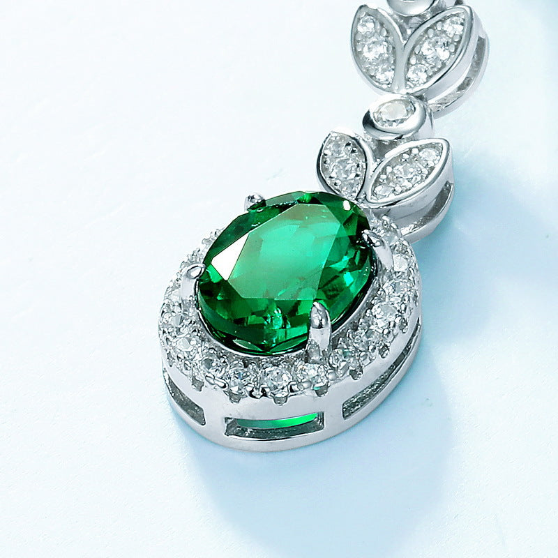 S925 Sterling Silver Lab-Grown Emerald Leaf Stud Earrings