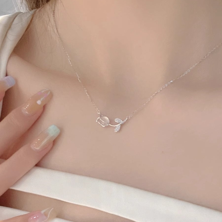 925 Sterling Silver Opal Tulip Necklace Women's Luxury Gift