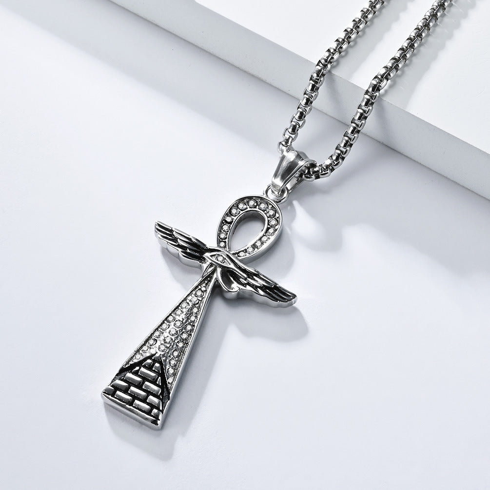 Planderful Anka Cross Necklace Titanium Steel For Men Vintage Egyptian Pendant Durable Bold Style