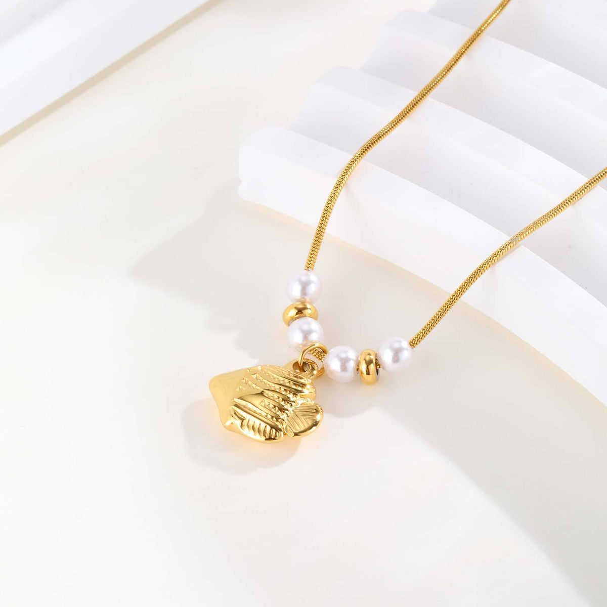 Gold Fish Pendant Necklace with Pearl Accents