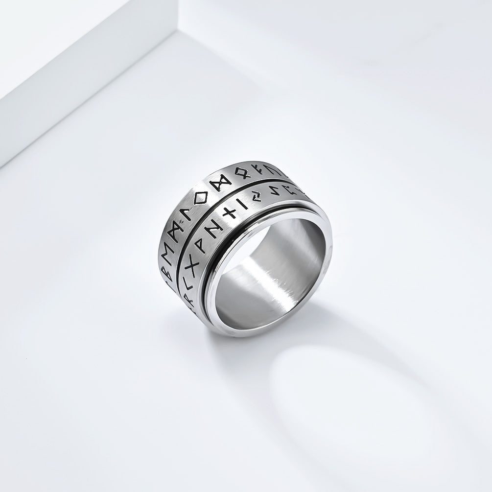 Planderful Viking Ring With Rotating Text Engraving For Men Titanium Steel Vintage Nordic Style