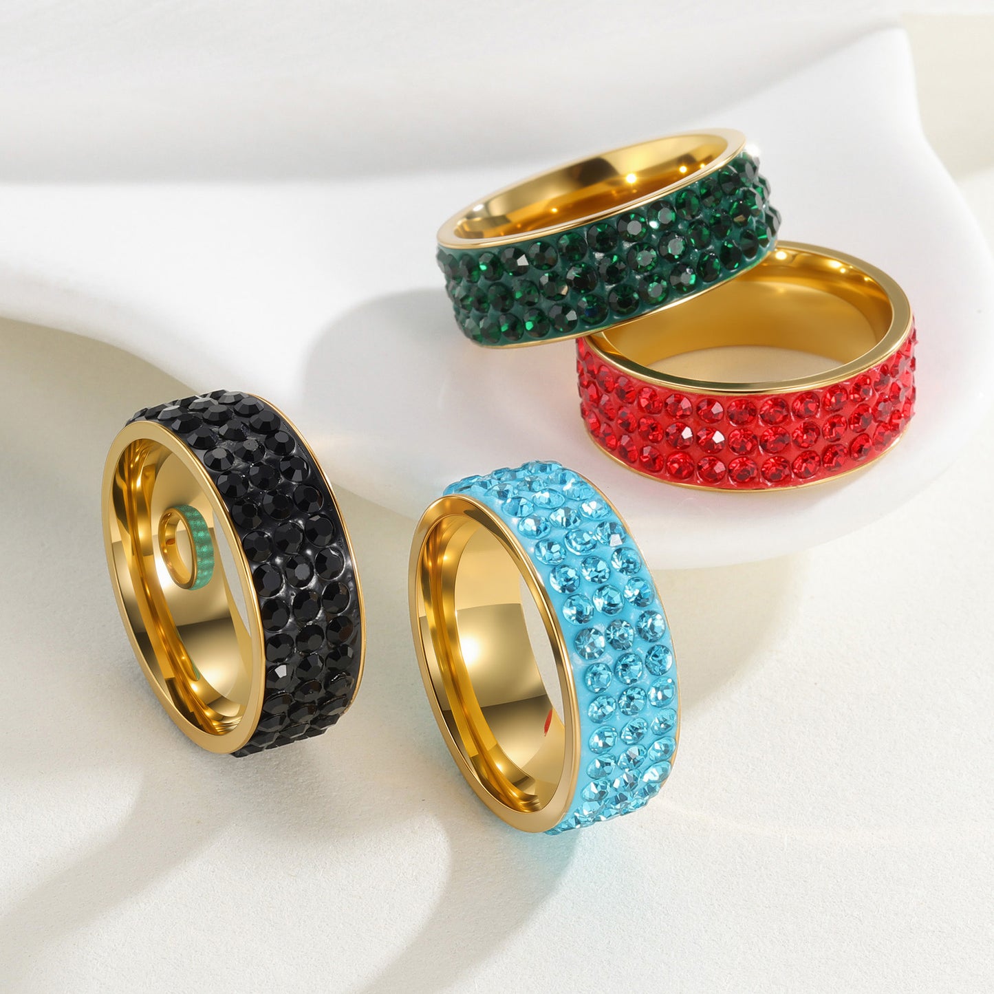 Planderful Titanium Steel 3 Row Zircon Couple Ring For Men