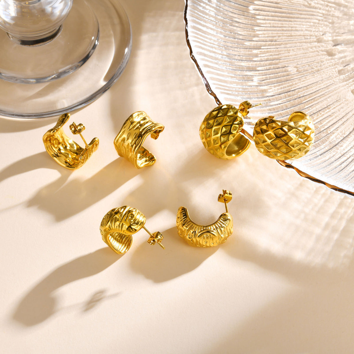 Gold-Tone Textured Statement Earrings — Multiple Styles