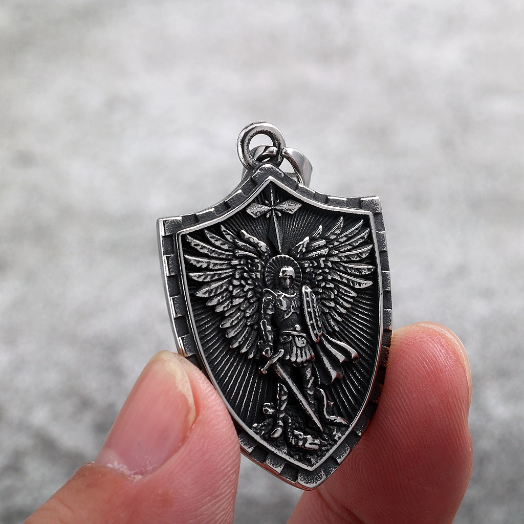 Vintage St. Michael Dragon Stainless Steel Men's Pendant Necklace