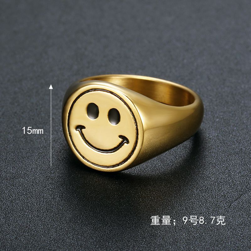 Planderful Smiley Face Ring Unisex Stainless Gold Epoxy