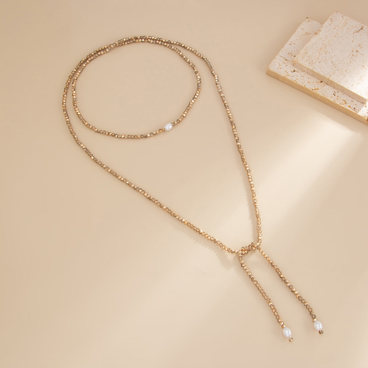 Knotted Pearl Crystal-Style Y-Necklace