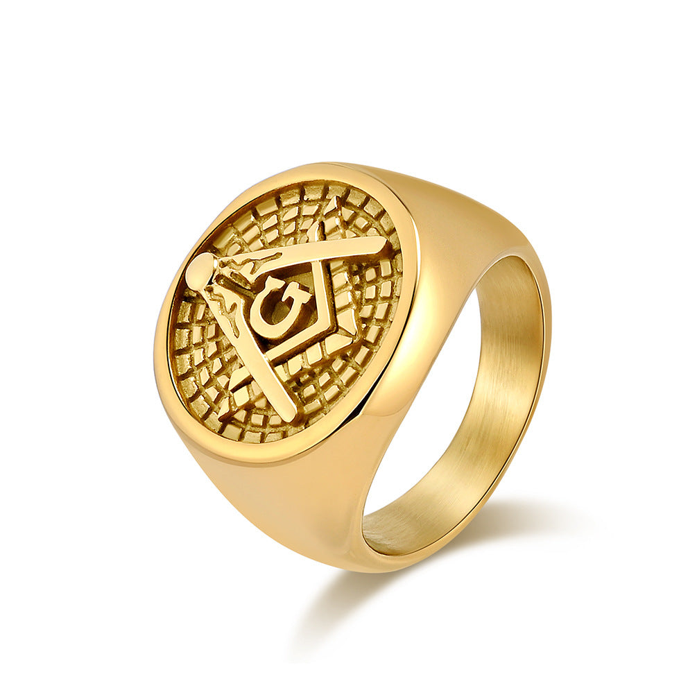 Cross-Border European American Retro Freemasonry Ring for Men