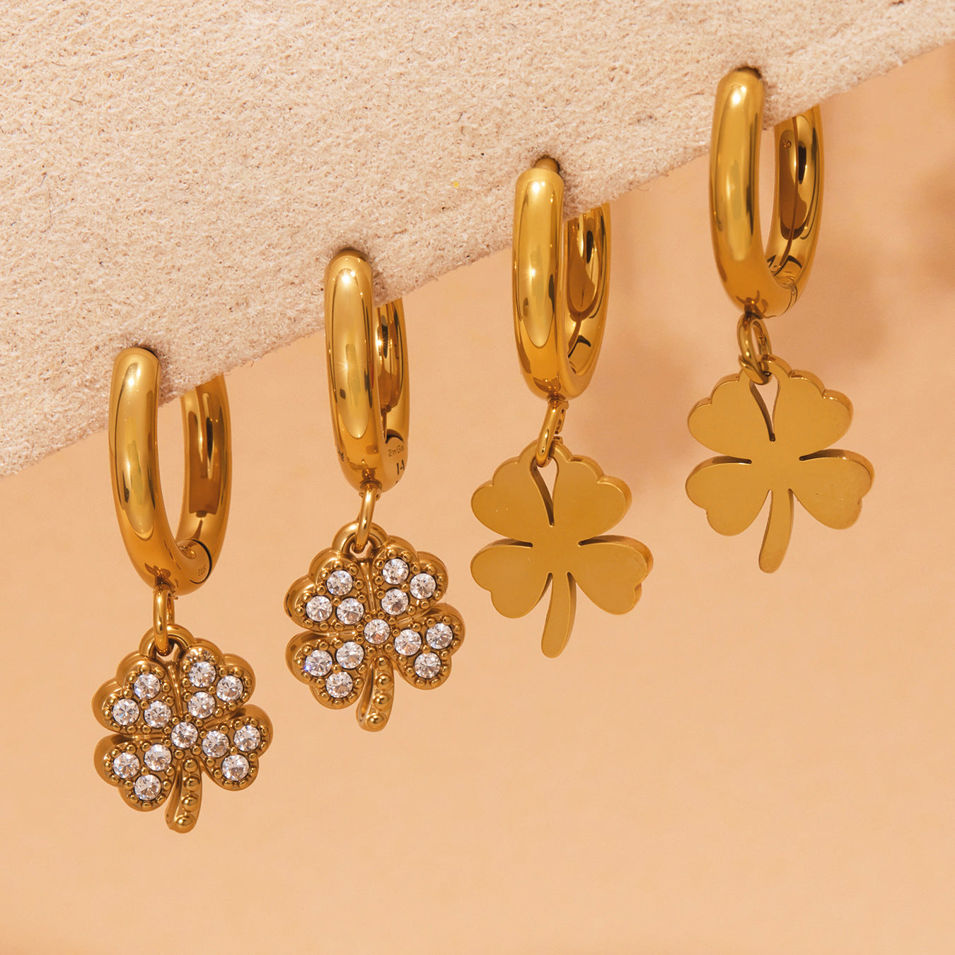 Planderful Four Leaf Clover Zircon Earrings Gold For Women