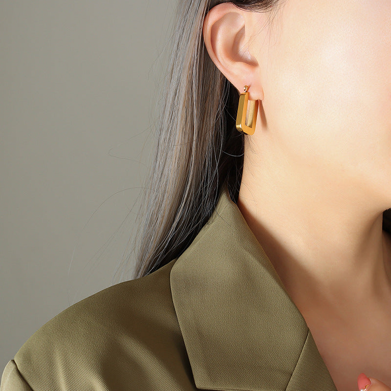 Geometric Drawing Process Earrings - Trendy Titanium Steel Gold-Plated Ear Accessories