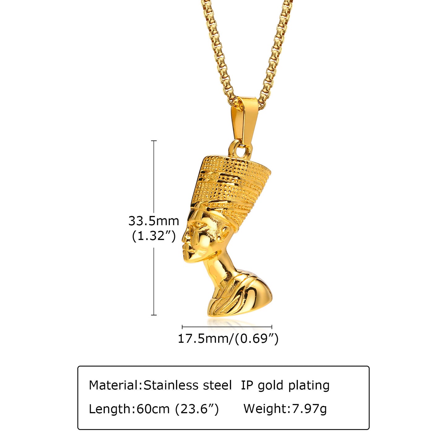 Stainless Steel Egyptian Queen Nefertiti Pendant Necklace