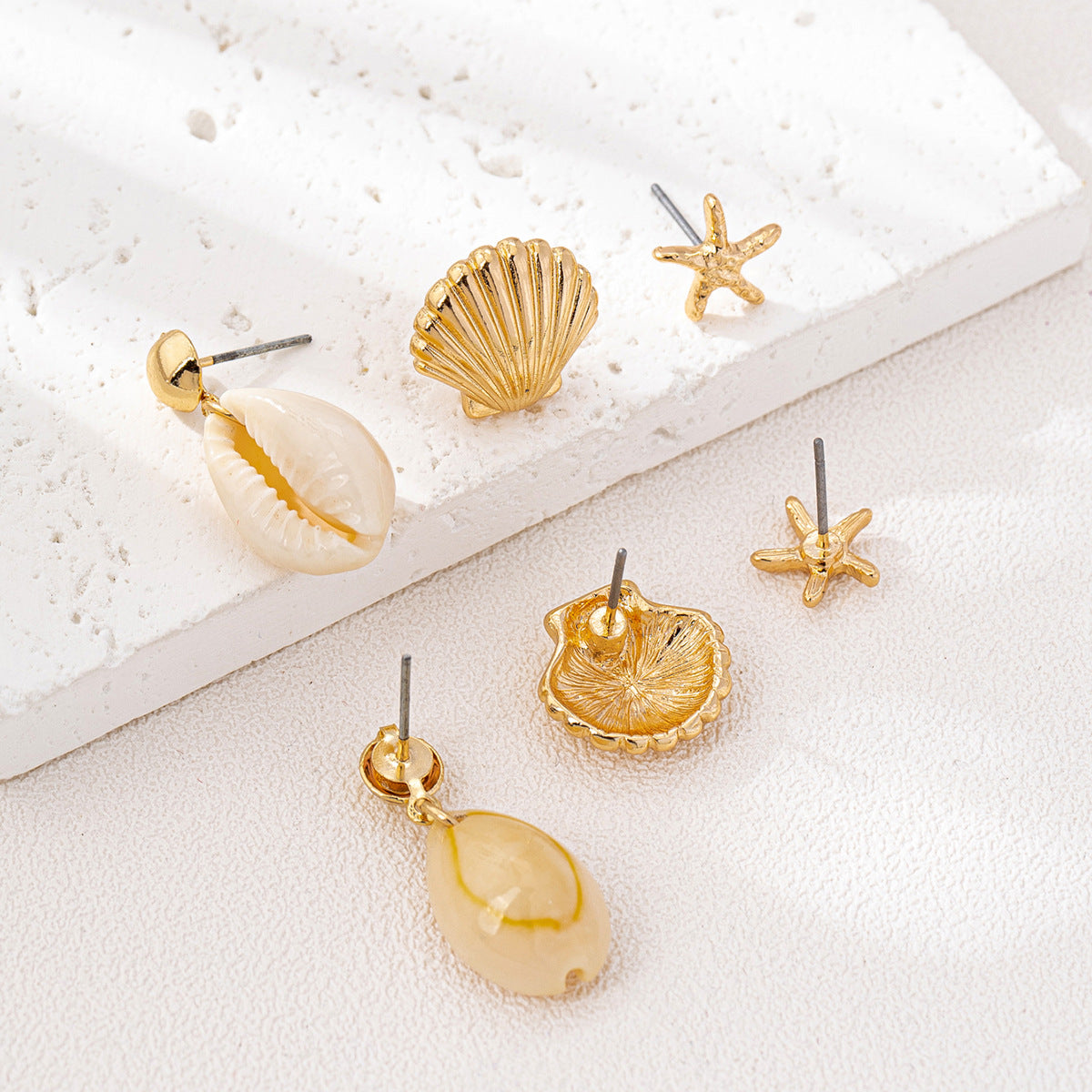Planderful Vienna Verve Ocean Series Beach Wind Shell Starfish Stud Earrings Set – Perfect for Vacation Wear