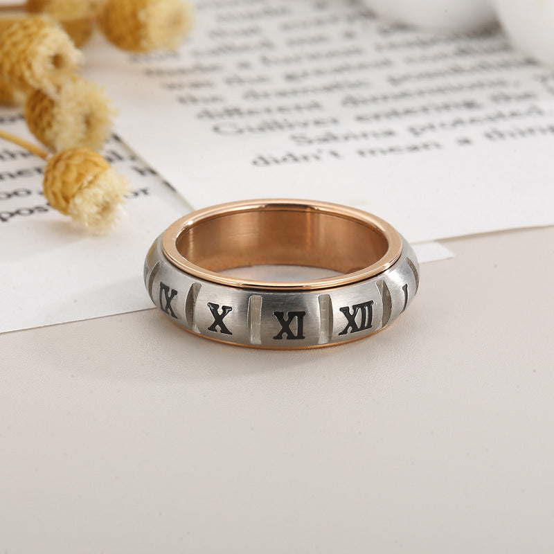 Couple Ring, Japanese And Korean Creative Stainless Steel Sand Surface Can Be Rotated