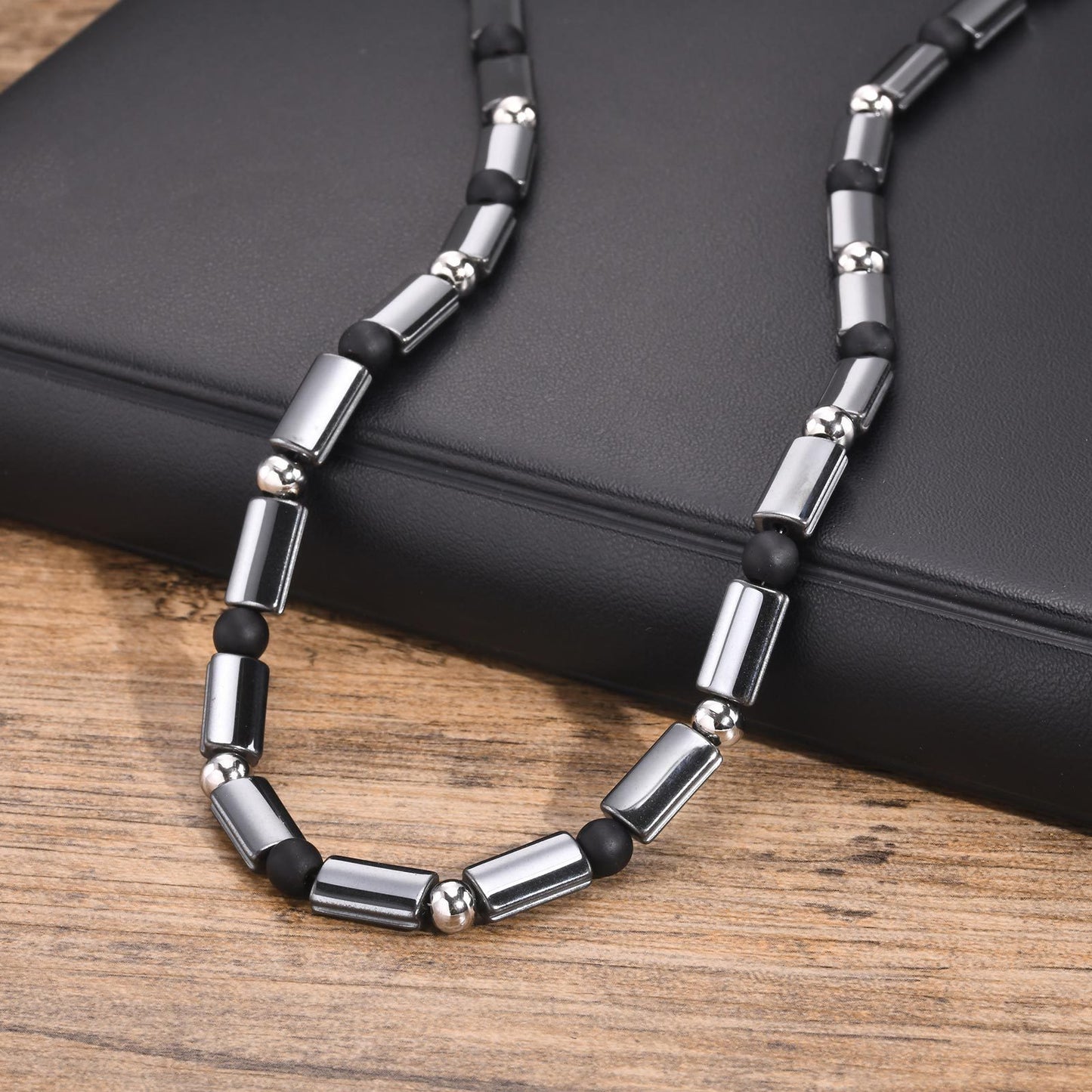 Men's Jewelry Stainless Steel Frosted Agate Beaded Necklace