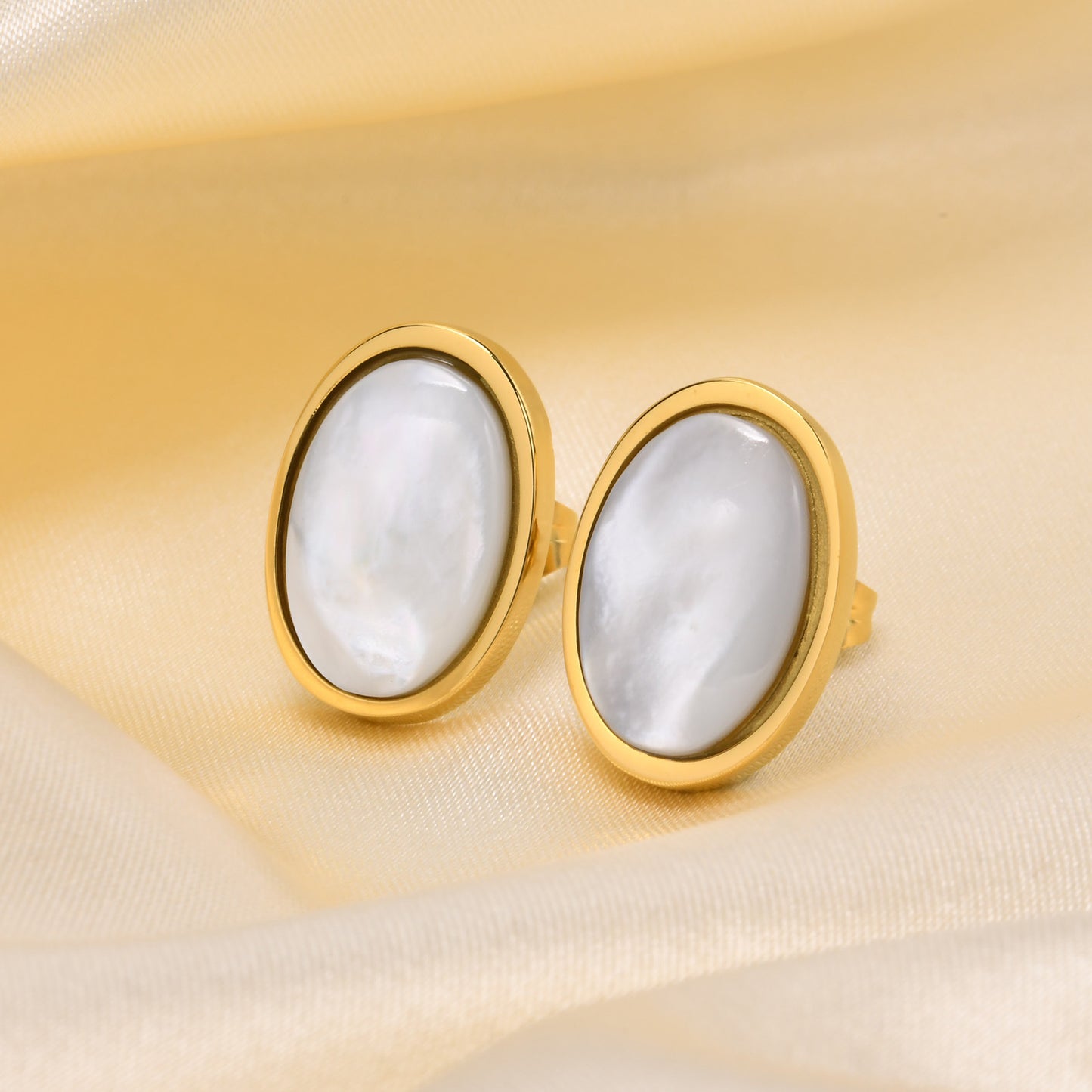 Women's Personality Simple Oval Stainless Steel Tiger's Eye Earrings Gold