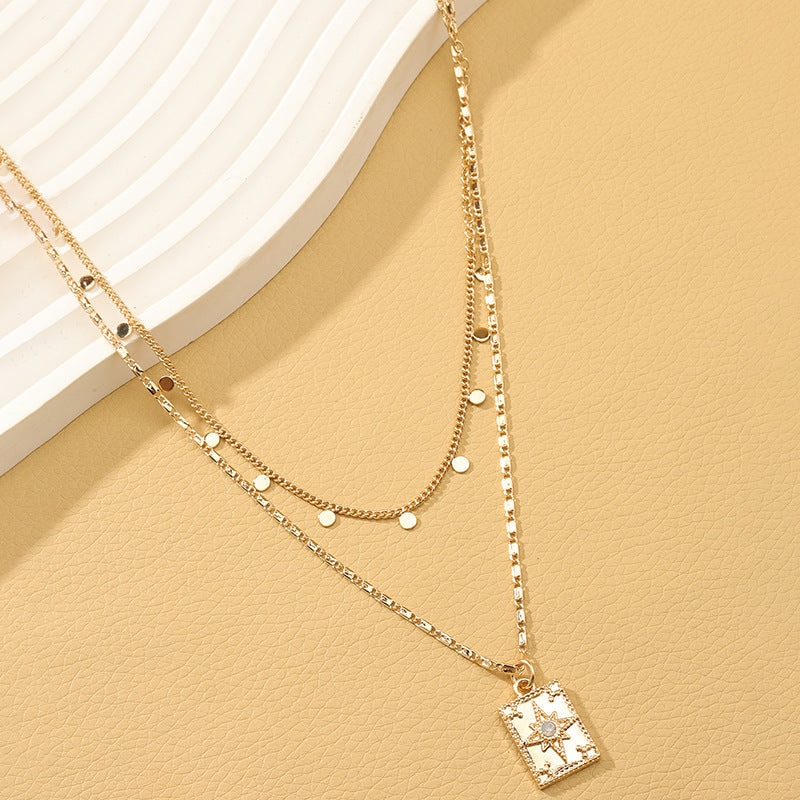 Eight-Star Pendant Necklace Collar with Metal Encrusted Design