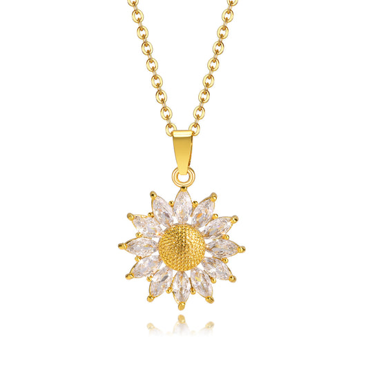Stainless Steel Chain Copper Sunflower Pendant Necklace Women's