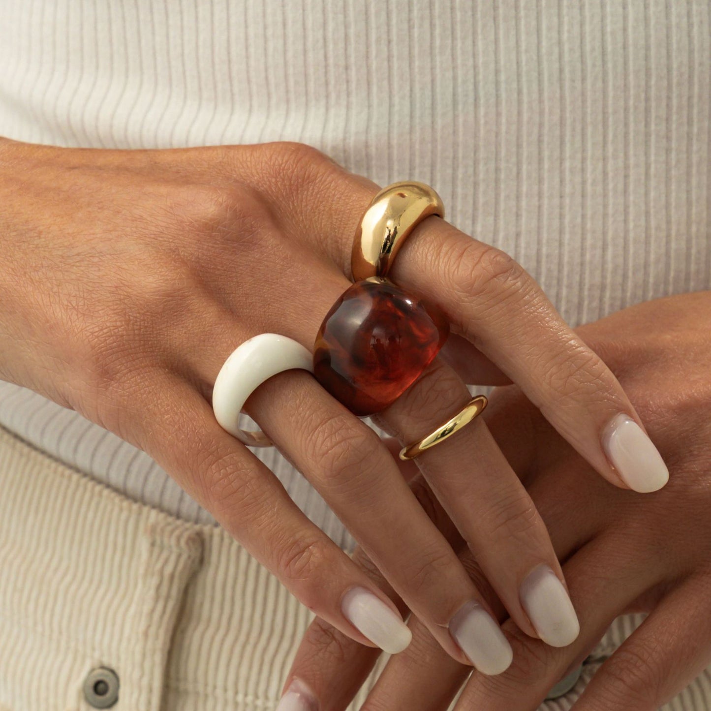 Planderful Geometric Landscape Ring Set With Resin Inlay Vienna Verve Collection Statement Jewelry For Women