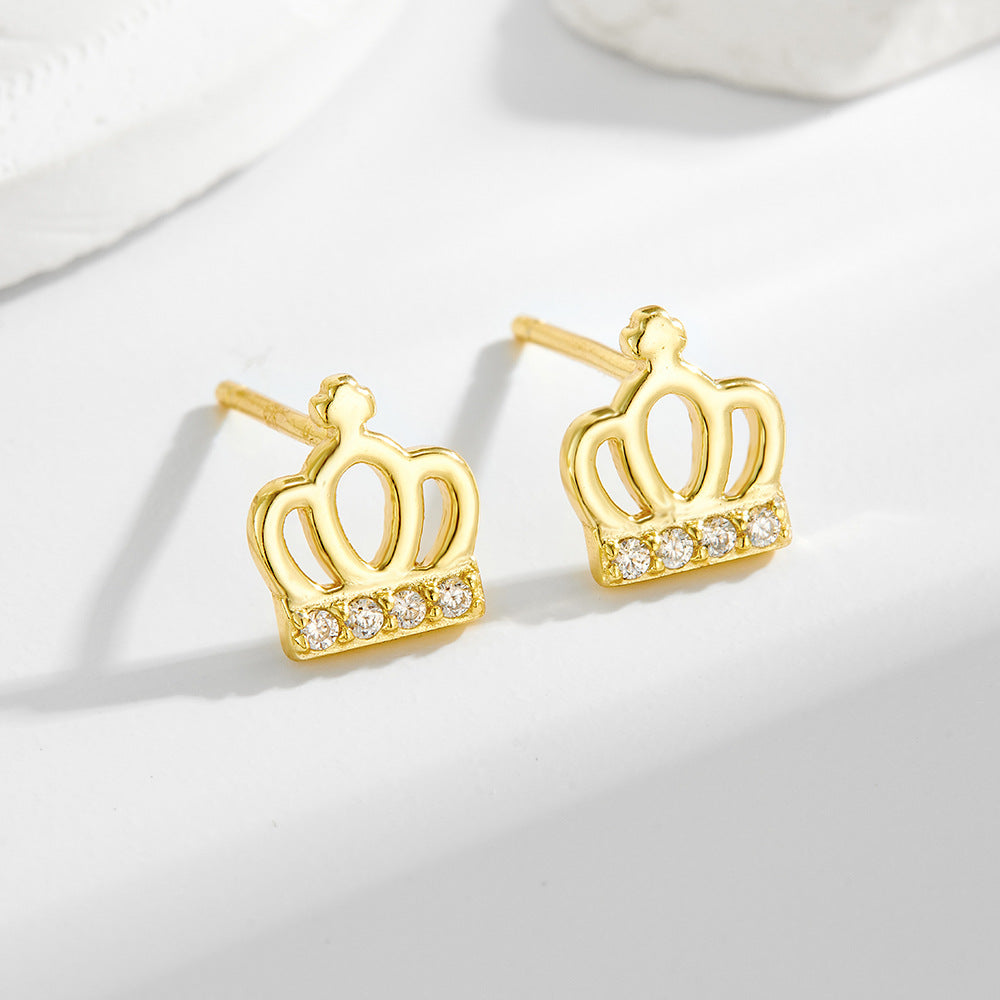 Planderful 925 Sterling Silver Zircon Crown Stud Earrings For Women Trendy Minimalist Everyday Ear Jewelry