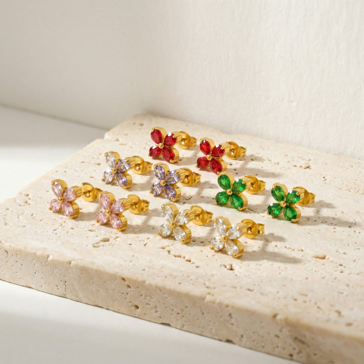 Stainless Steel Zircon Floral Earrings