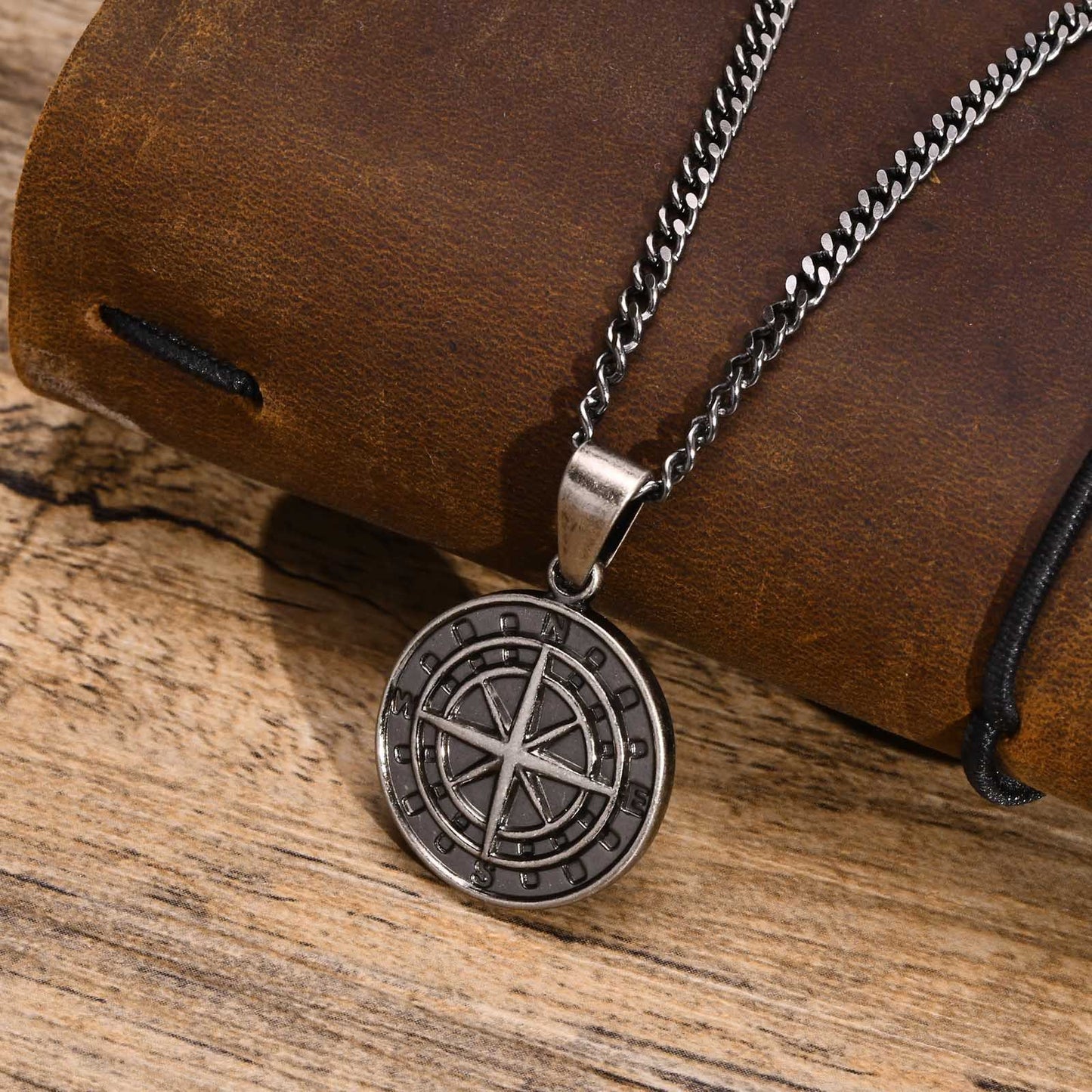 Stainless Steel Compass Pendant Gold Coin Compass Necklace
