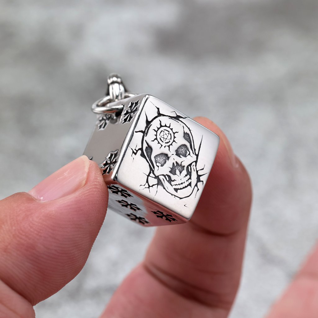 Planderful Skull Dice Pendant Durable Stainless Steel Unisex Gothic Punk Jewelry For Men And Women