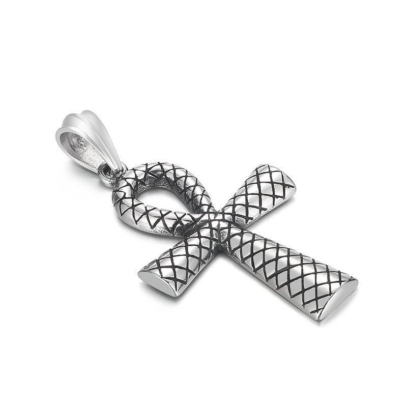 Retro Men's Punk Style Snake Pattern Cross Pendant in Titanium Steel