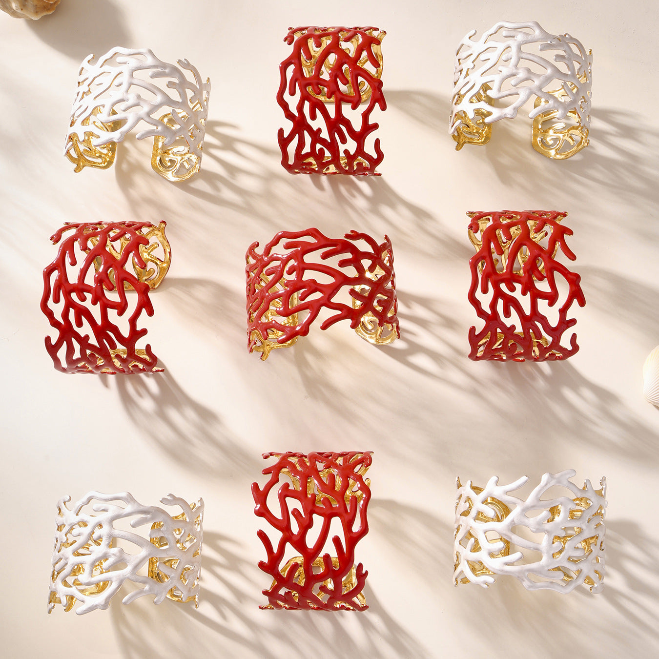 Planderful Bold Gold Plated Open Bracelet Coral Red Women