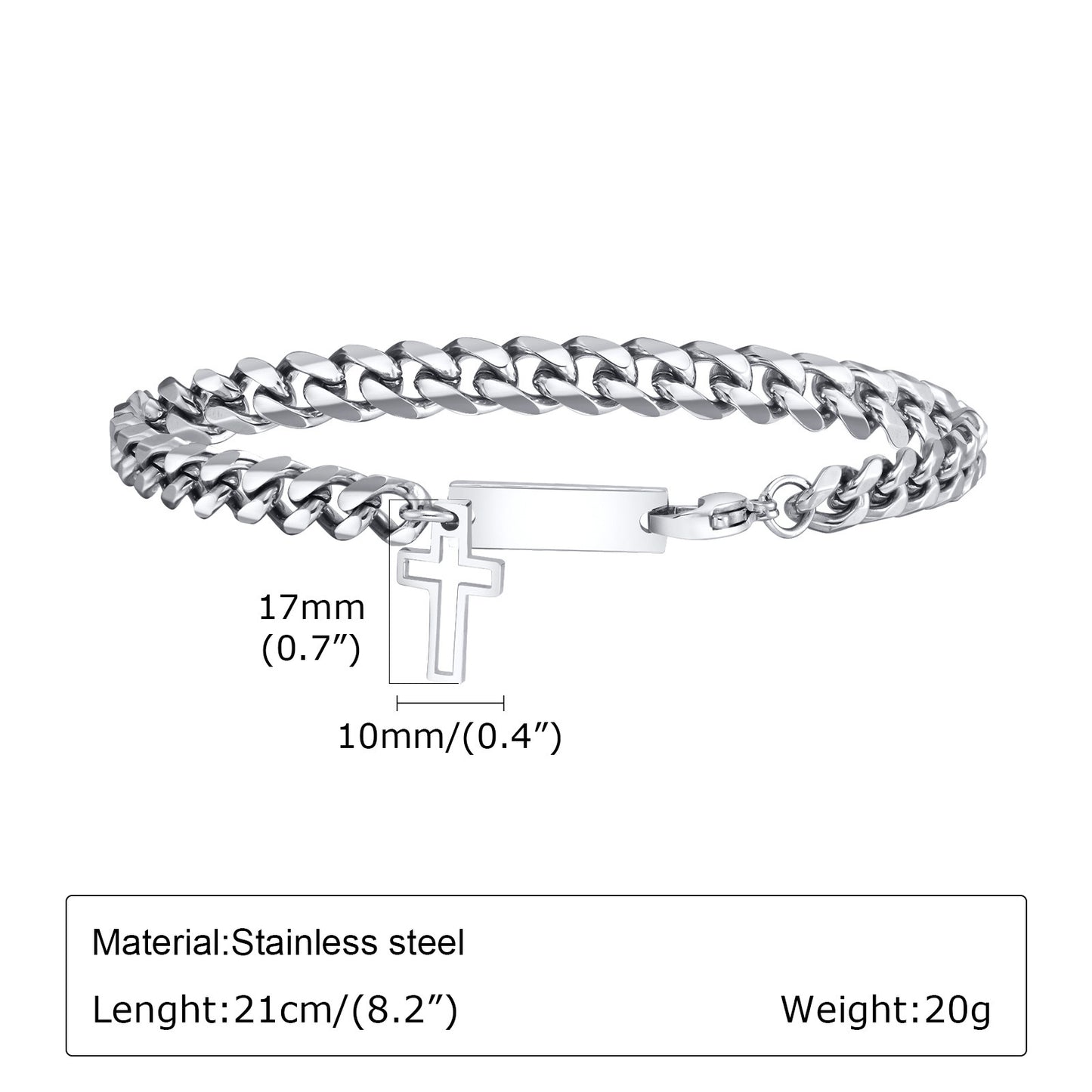 Men's Bracelet Stainless Steel Cuban Chain Cross Jewelry