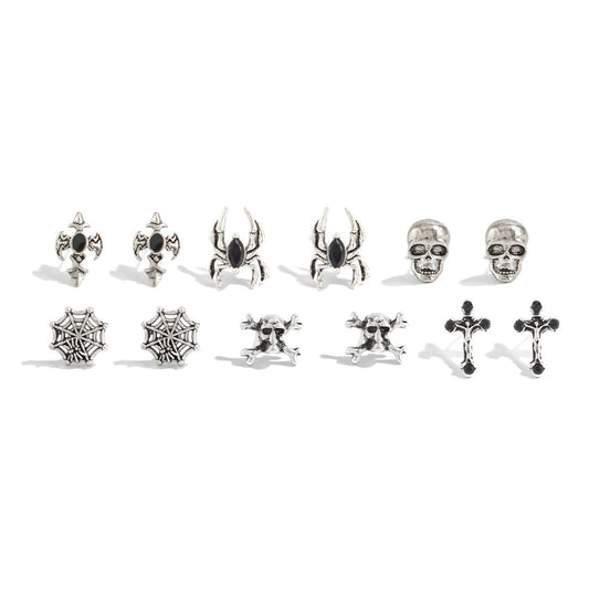 Planderful Gothic Halloween Earrings Set Spider Web Bat Blood Cross With Roses For Women Vienna Verve