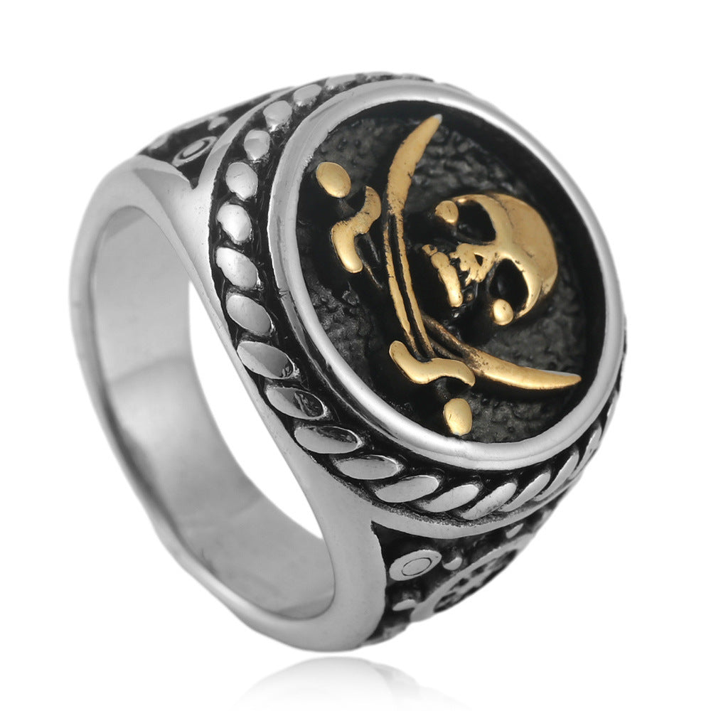 Trendy Men's Titanium Steel Skull Pirate Ring - Retro Personality Design