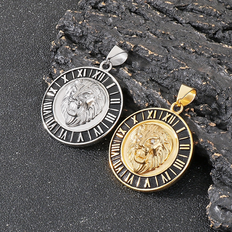Planderful Zircon Lion Head Pendant Men Hip Hop Compass