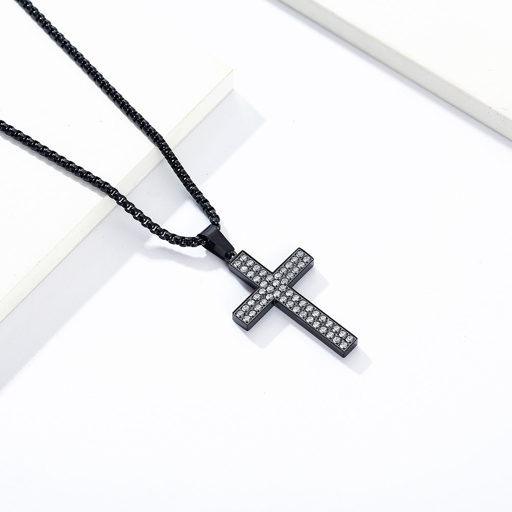 Elegant Zircon Cross Couples Necklace in Titanium Steel