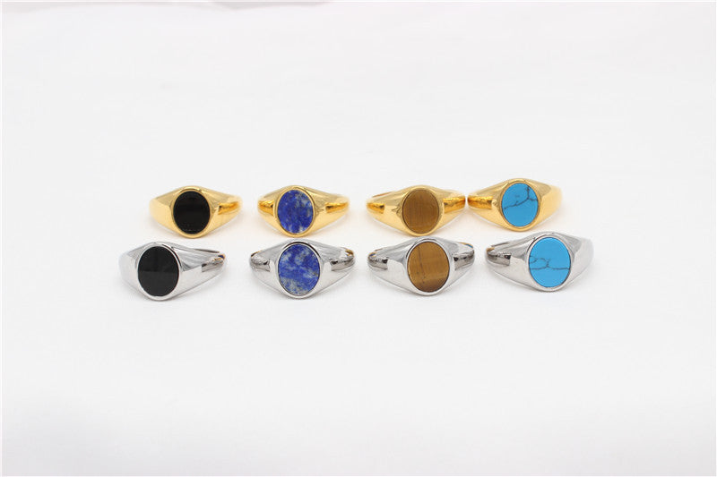 Oval Stone Titanium Steel Ring Unisex Protection Statement Planderful Everyday Genie