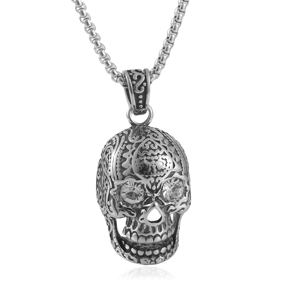 Titanium Steel Multi-Color Eye Skull Pendant Necklace for Men - Retro Punk Style