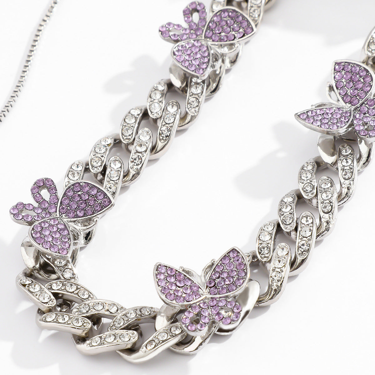 Planderful Vienna Verve Personalized Retro Cuban Link Necklace for Women with Zircon Butterfly Charm Adjustable
