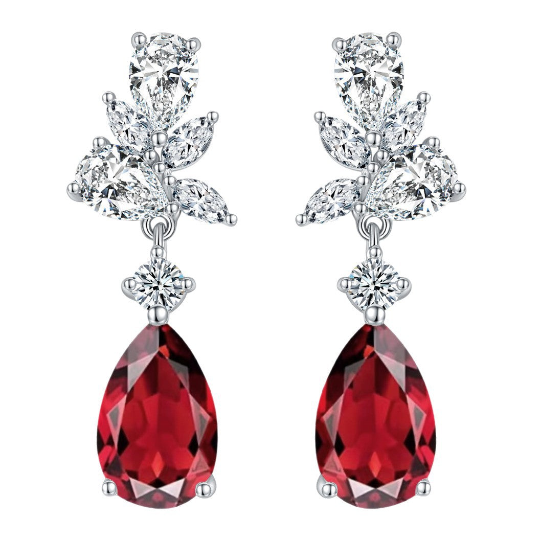 Cross-Border Independent Station Hot Sale 3.0 Carat Lab Grown Ruby Inlaid Moissanite Water Drop Earrings