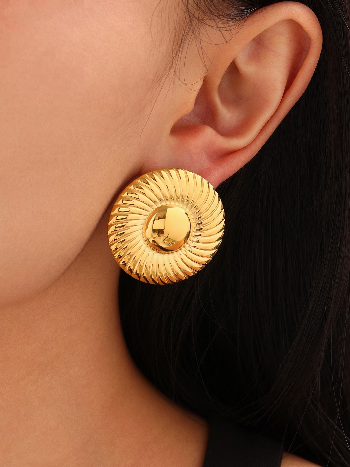 Planderful Circle Stud Earrings 18K Gold Plated For Women