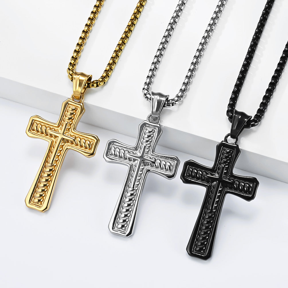 Planderful Cross Necklace For Men Unisex Stainless Steel Pendant Retro Punk Style Durable Statement
