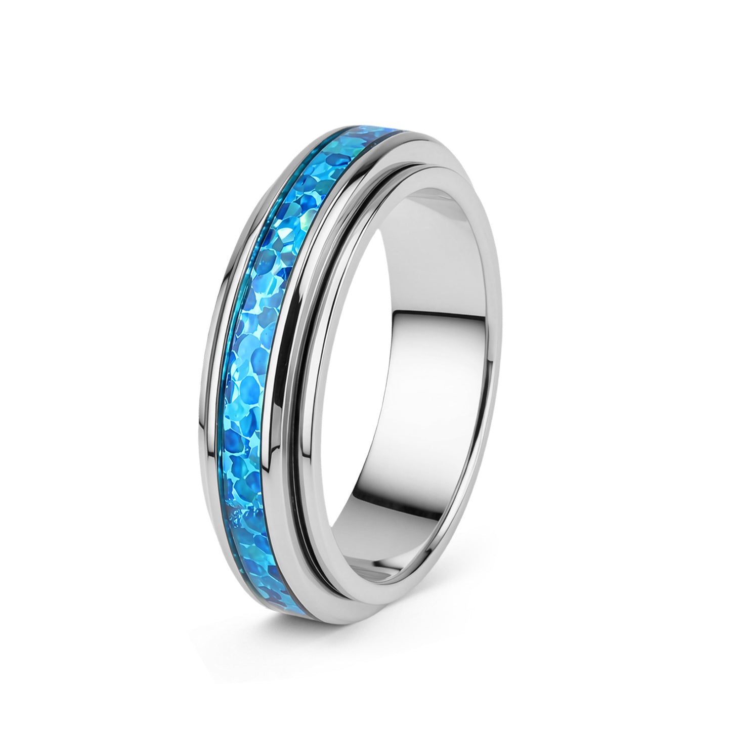Planderful Everyday Genie Blue Opal Rotatable Ring Stainless Steel Unisex Jewelry for All