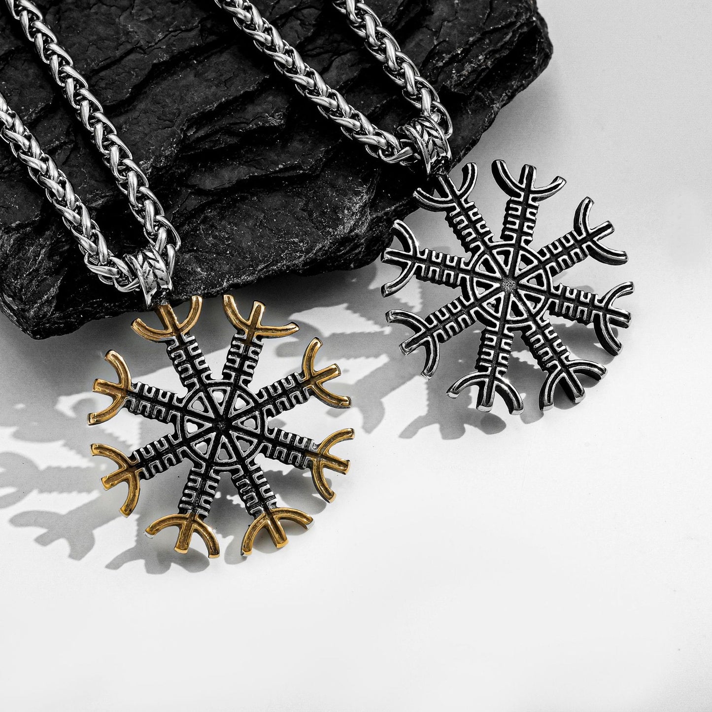 Planderful Everyday Genie Men Stainless Steel Snowflake Pendant Necklace Nordic Viking Style