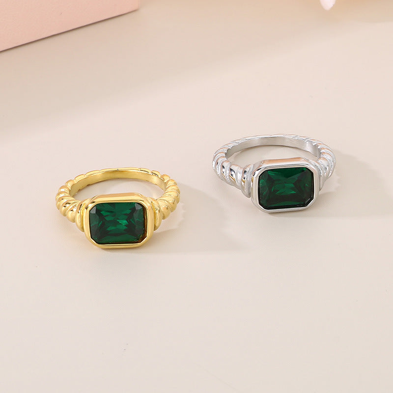 Twist Edge Square Inlaid Glass Ring Female, Design Sense Sugar