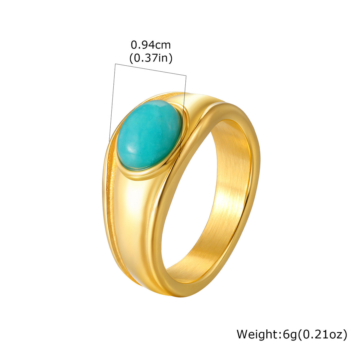 Stainless Steel Oval Egg Surface Tianhe Stone Ring Gold