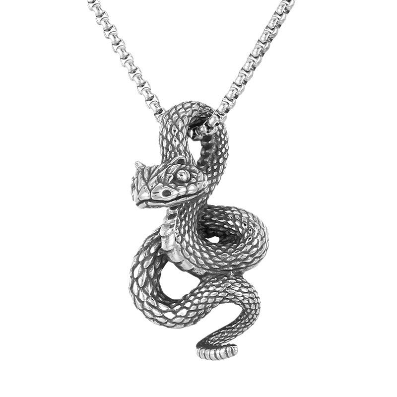 Steel Necklace - Statement Retro Python Pendant