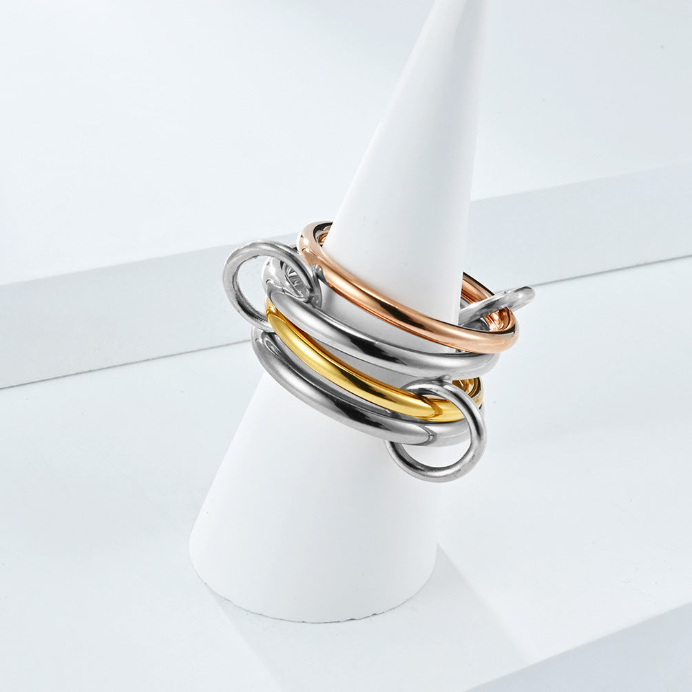Planderful Everyday Genie Stacked Ring Set Premium Titanium Steel Plated 18K Gold Unisex Jewelry