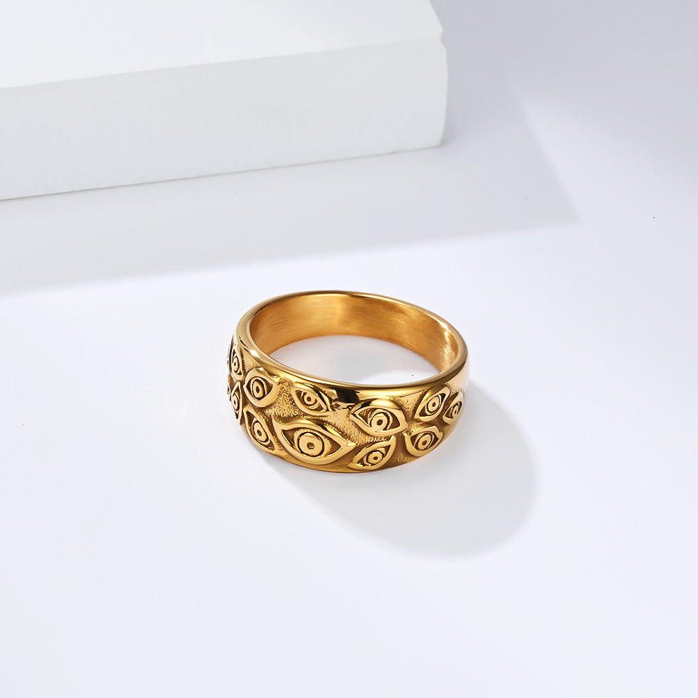 Planderful Personalized Dark Style Stainless Steel Eye Pattern Ring Unisex Punk Accessory 2025 Autumn